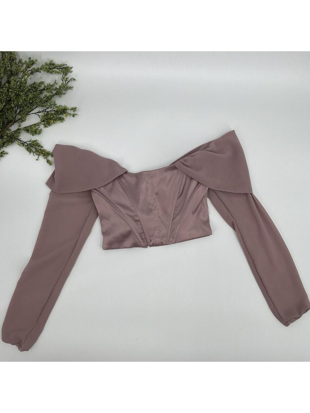 Windsor Mauve Off-shoulder Long Sleeve Corset Crop Top Size Xs